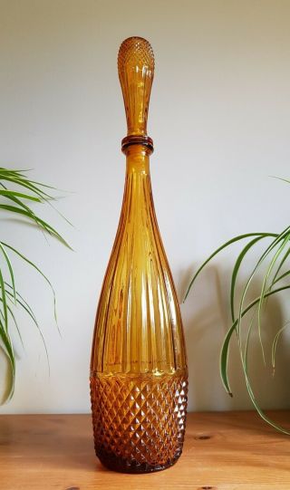 Vintage Mid Century Modern Amber Rossini Decanter Genie Bottle