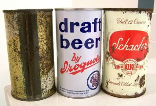 BEVERWYCK Irish Cream Ale/IROQUOIS Draft/SCHAEFER flat top beer cans from NY 2