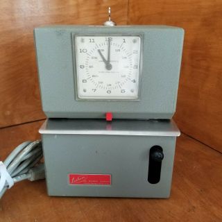 Vintage Lathem Industrial Time Clock Punch Card Recorder With Key