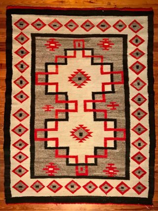 Navajo Rug,  Classic Ganado Stepped Design,  Handspun Wool,  C1920