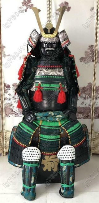Wearable Japanese Iron & Silk Rüstung Art Samurai Green Armor Suit O25