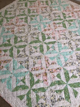 Shabby Chic Vintage Floral Patchwork Full Queen Quilt Pink Green Aqua White