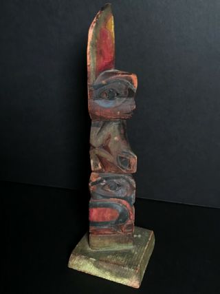 Historic Nw Coast Hand - Carved Cedar 3 Figure Totem Pole,  Patina,  Ca.  1920