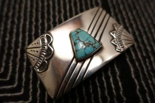 Hopi Sterling Silver Overlay Belt Buckle With Turquoise Inset By Morris Robinson