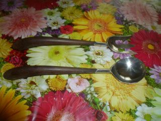 Vintage Mexican Sterling Silver Salad Fork And Spoon With Wood Handle 925