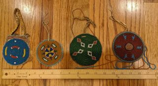 4 Turn The Century Plains Indian Beaded Bags & 1 Beaded Drop