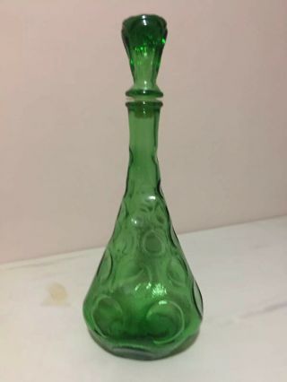 Vintage Empoli Italy Green Bubble Art Glass " Genie " Bottle Decanter Stoper 1900 