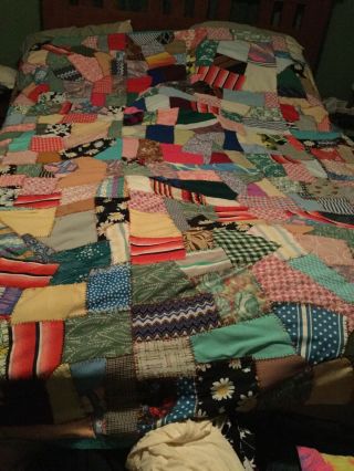 Vintage 91” X 83” Weighted Handmade Patchwork Quilt 60s - 70s