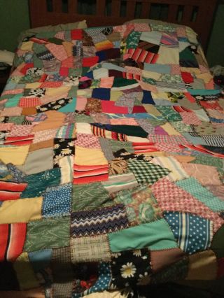 Vintage 91” X 83” Weighted Handmade Patchwork Quilt 60s - 70s 2