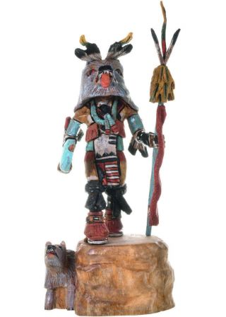 Hopi Wolf Kachina Doll 9 " Hand Carved Katsina Sculpture,  Native Milton Howard