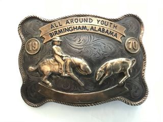 Nelson Silvia Sterling Silver & 10k Gold All Around Rodeo Trophy Buckle