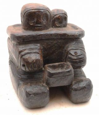 Native Northwest Coast Carved Inuit Wood Eskimo Statue Figure Vtg Yupik Oil Dish