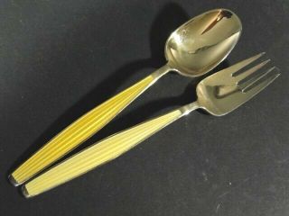 Vintage J Tostrup Norway Enamel Gilt Sterling Silver Fork Spoon Set