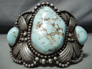 One Of The Biggest Best Vintage Navajo 8 Turquoise Sterling Silver Bracelet