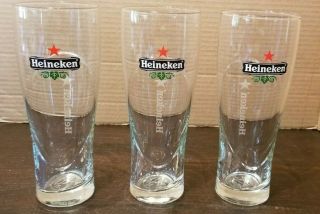 Set Of 3 Heineken 16oz/pint Beer Glasses Red Star Logo W/etched Logo On Back