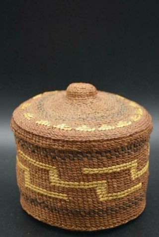 Vintage Northwest Coast Tsimshian Finely Woven Indian Basket With Lid