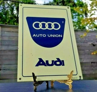Vintage Audi Porcelain Gas Auto Service Station Pump Plate Dealer Sales Sign