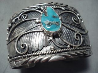 Huge Leaf Vintage Navajo Turquoise Sterling Silver Bracelet