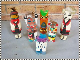 6 Vintage Hopi Zuni Western Native American Indian Kachina Doll Wood Carvings