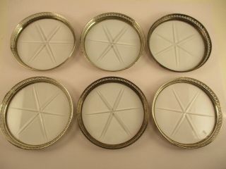 Set Of 6 925 Sterling Silver And Cut Glass Ornate Coasters Starburst Star