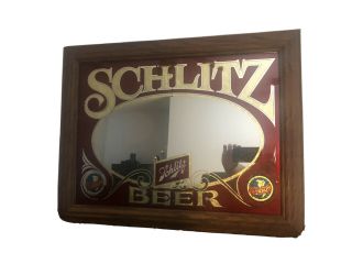 Vintage 1981 Schlitz Beer Mirror Bar Sign H;21 " X W: 27 "