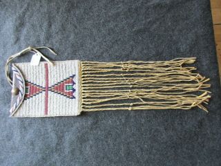 Native American Beaded Leather Tobacco Or Medicine Bag,  Document Pouch,  Sd - 03520