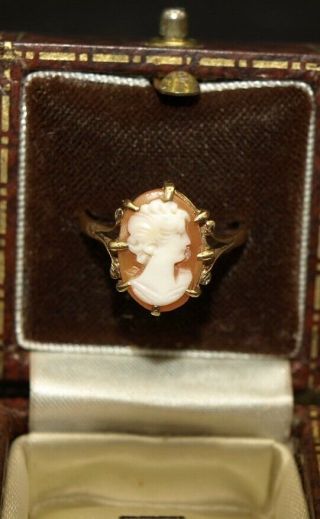 Vintage 9ct Gold Cameo Ring UK Size R 1/2 Claw Set Hallmarked 3g 2