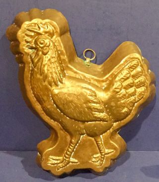 Vintage Tin Lined Copper Rooster Mold - Made In Switzerland