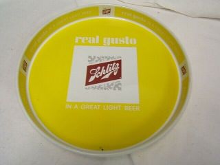 Vintage Round Schlitz Metal Beer Tray Yellow & White 11 1/2 " Diameter Vgc