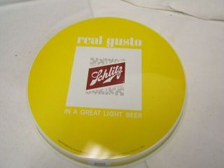 Vintage Round Schlitz Metal Beer Tray Yellow & White 11 1/2 