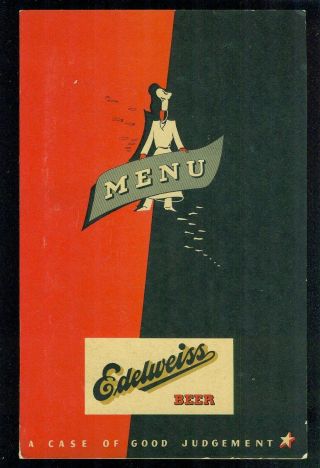 1950s Edelweiss Beer Menu Folder And (15) Sheets Of Blank Stationary Look