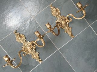 2 Made In Italy Ornate Solid Brass Wall Sconce Candle Holders Vintage
