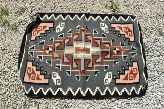 Native American Woven Rug Textile 34 " X 48 " Black Cream Burnt Orange Western