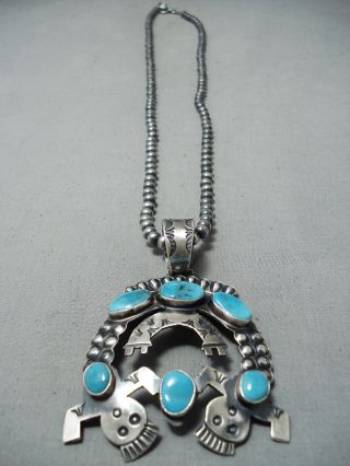 Astonishing Vintage Navajo Morenci Turquoise Sterling Silver Necklace Old