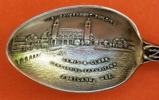 Solid 5 - 7/8” Lewis & Clark Expo Portland Oregon Sterling Silver Souvenir Spoon