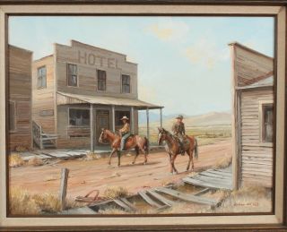GORDON G POND Arizona American Western Horse & Cowboy,  Ghost Town Oil Painting 2