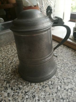 Crown And Roses Pewter Tankard With Lid
