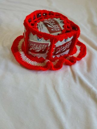 Vintage 70s Schlitz Beer Can Hat Red Crochet Bucket Hat Mens Party One Size