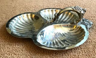 Vintage " Baroque By Wallace " Silver Plate 3 Divided Shell Serving Dish