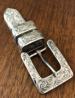 Vintage Vogt Mexico Sterling Silver 4 Piece Set Engraved Ranger Belt Buckle
