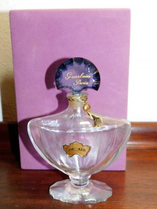 Large Vtg Shalimar Guerlain Paris Empty Perfume Bottle 5.  75 " Box Blue Red Label