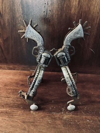 Vintage Handmade Sterling Silver Pistol Spurs Single Mounted Marked