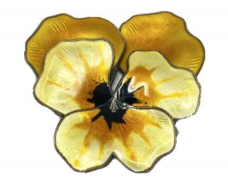 Vtg David - Andersen Norway Sterling Guilloche Enamel Pansie Flower Brooch (20.  4g)