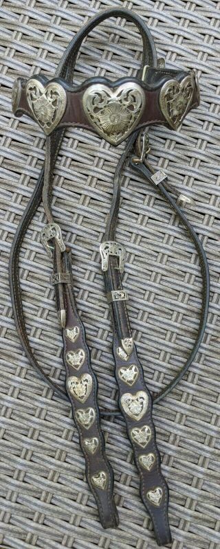 Vintage Vogt Sterling Silver Heart Shaped Conchos Bridle Headstall