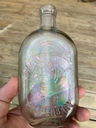 Vintage Monogram South Carolina Dispensary Whiskey Flask 1/2 Pint