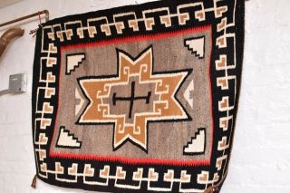 Vintage Native American Indian Navajo Rug Weaving Two Grey Hills Textile 43x34