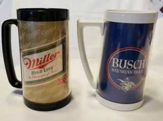 Mid - Century Vintage West Bend Thermoserve Beer Mugs Miller And Busch Made In Usa