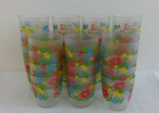 24 Vtg H J Stotter Flower Pattern Frosted Acrylic Tumblers & Water Glasses - 12 Ea