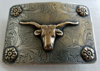 Sterling Silver 10k Gold Belt Buckle Longhorn