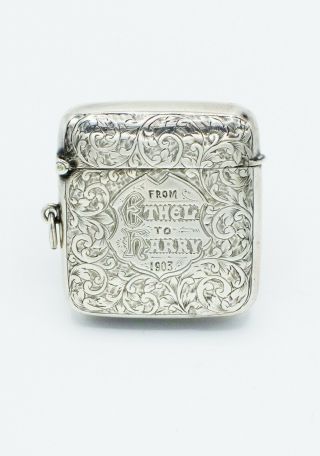 Antique Solid Silver Vesta Case By William M Hayes Birmingham 1902